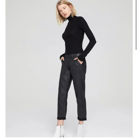 AG The Caden Tailored Trouser Leatherette Coated  Black Pants - Picture 1 of 5